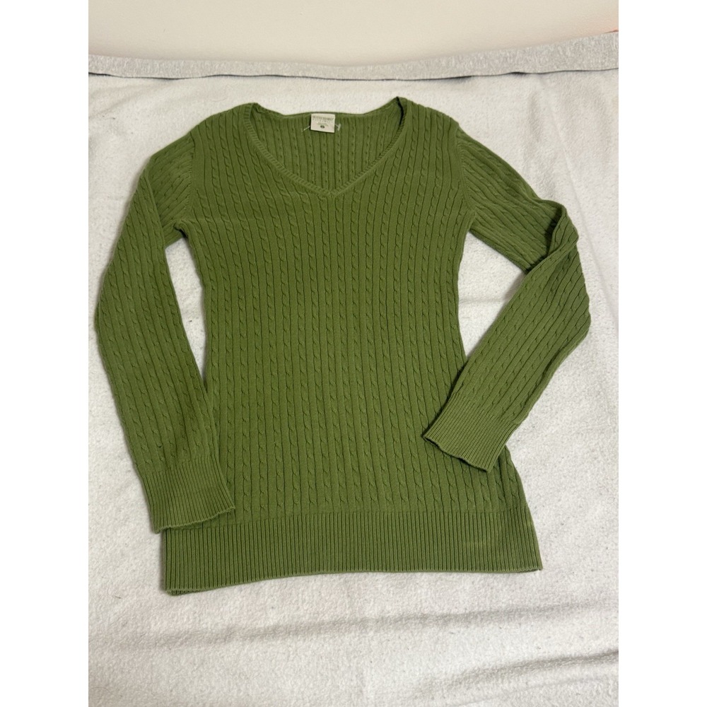 Motherhood Maternity Green Cable Knit V-Neck Cotton Sweater Small